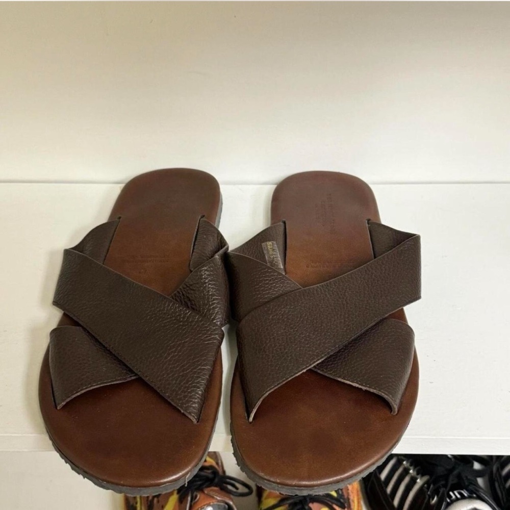 Men’s Brown Italian Leather Slide Sandals‎